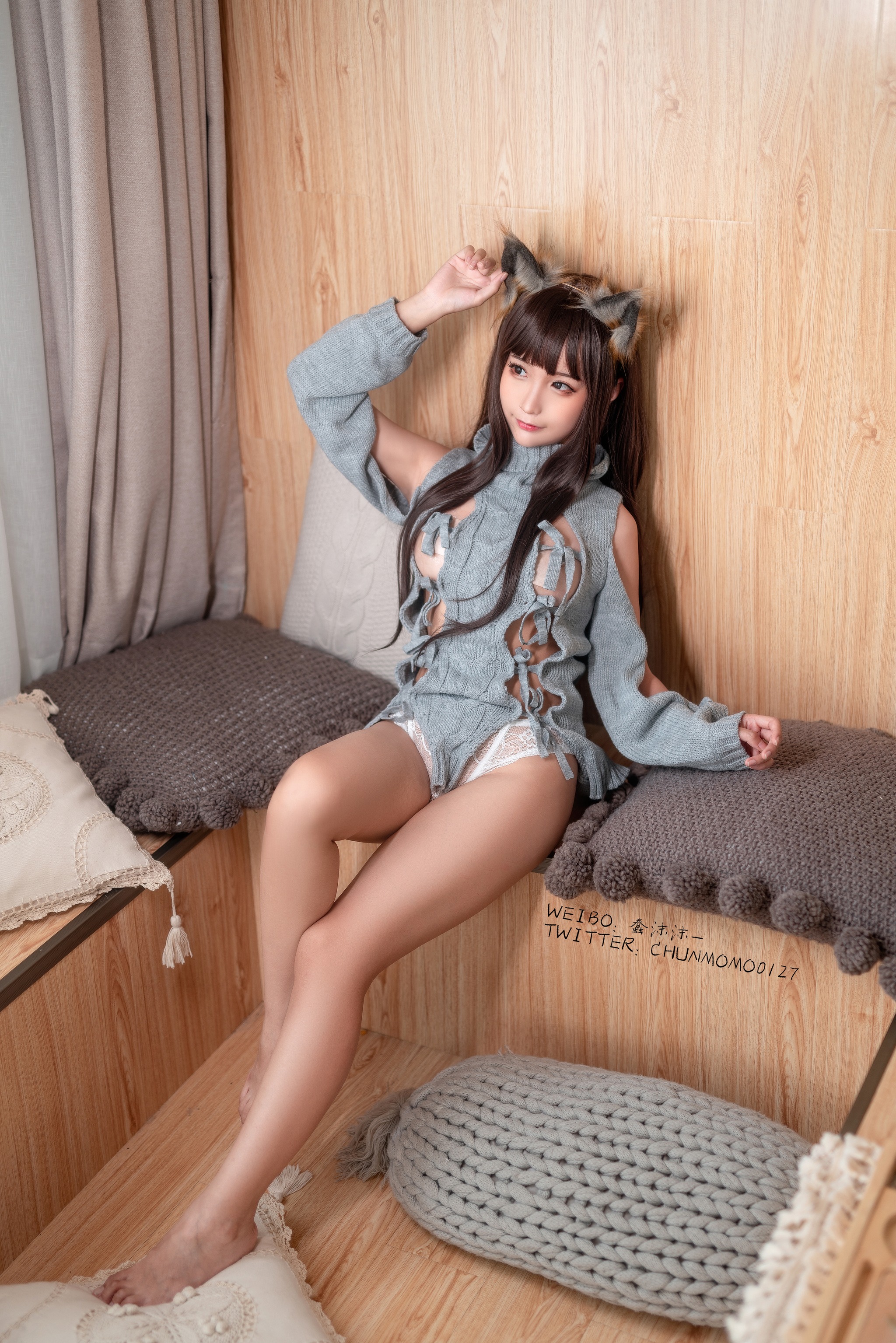 图片[1]-蠢沫沫 – NO.103 灰露背毛衣 [40P]-XikXak
